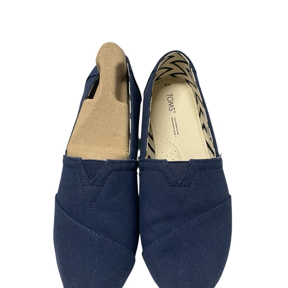 Toms Navy cotton Canvas Slip-On Flat Alpargata Navy Blue Sz 8 New with Box - Picture 5 of 16